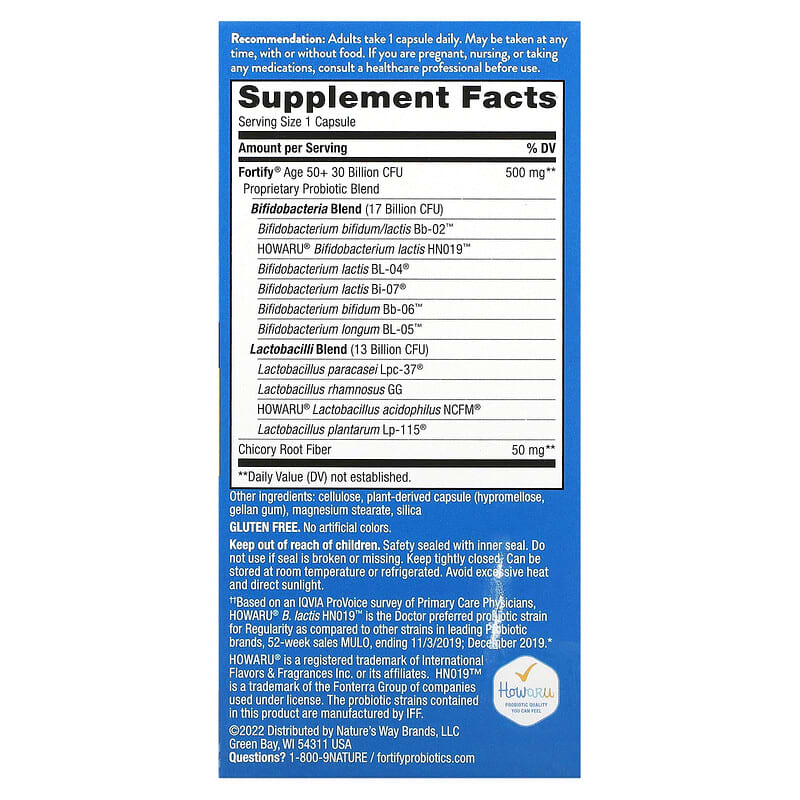 Nature's Way, Fortify®, Daily Probiotic, Adults 50+, 30 Billion CFU, 30 Delayed-Release Capsules
