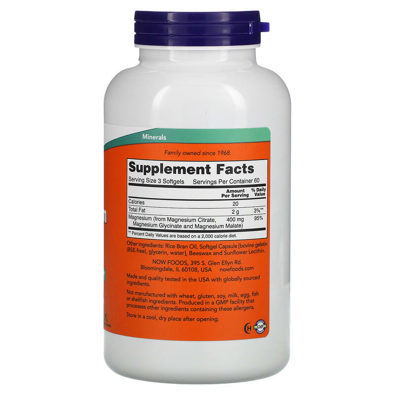 NOW Foods, Magnesium Citrate, 180 Softgels (133 mg per Softgel)