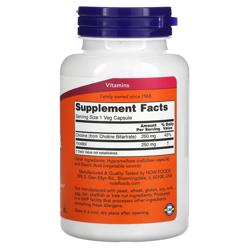 NOW Foods, Choline &amp; Inositol, 100 Veg Capsules