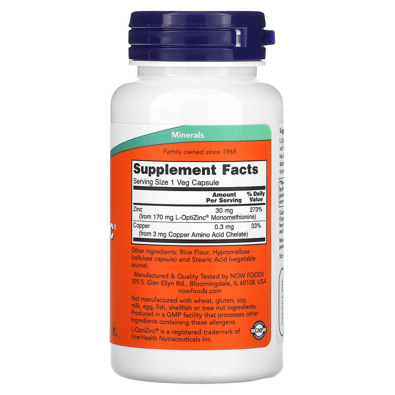 NOW Foods, L-OptiZinc®, 100 Veg Capsules
