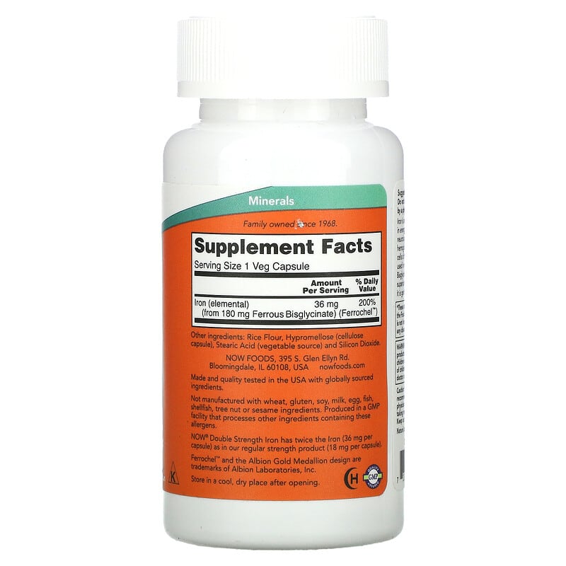 NOW Foods, Iron, 36 mg, 90 Veg Capsules