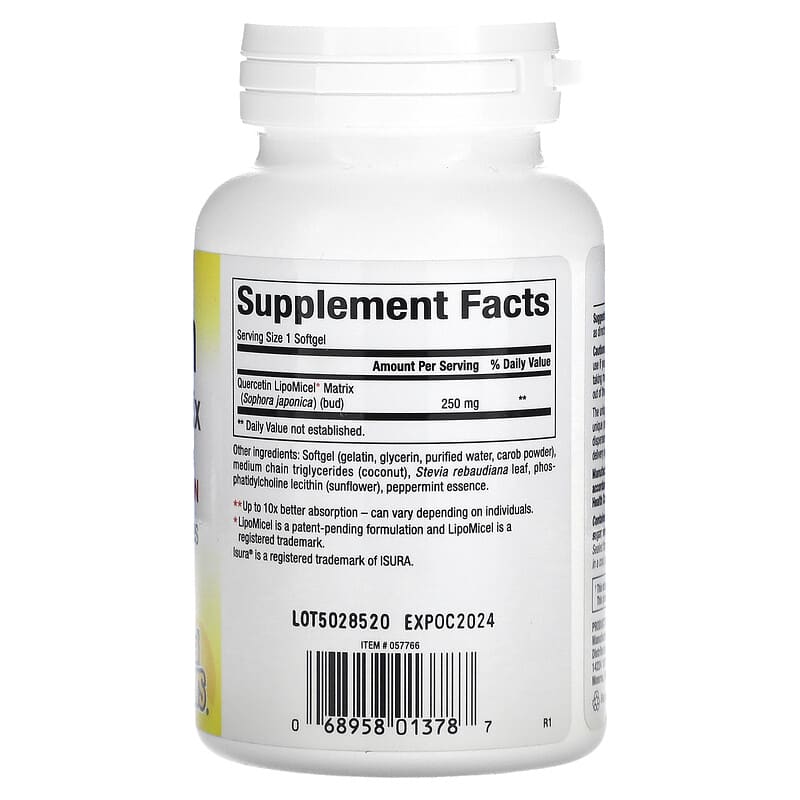 Natural Factors, Quercetin LipoMicel Matrix, 250 mg, 60 Liquid Softgels