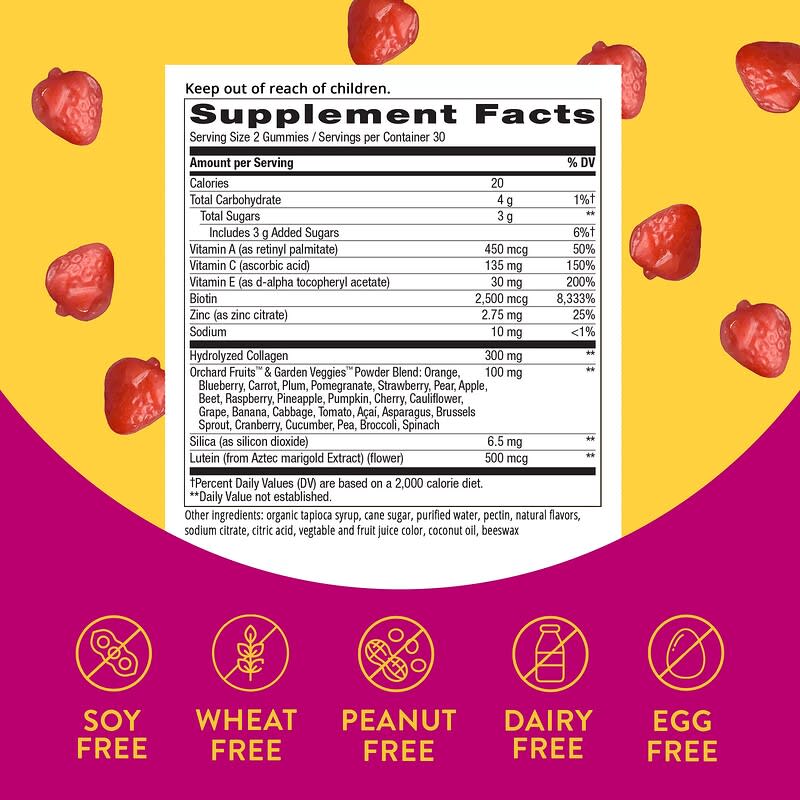 Nature's Way, Alive!® Hair, Skin &amp; Nails Premium Gummy, Strawberry, 60 Gummies