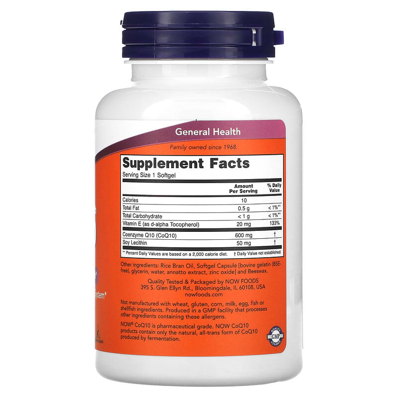 NOW Foods, CoQ10 with Vitamin E &amp; Lecithin, Maximum Strength, 600 mg, 60 Softgels