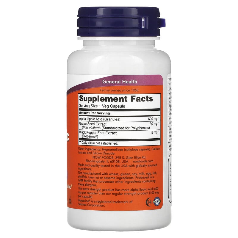NOW Foods, Alpha Lipoic Acid, 600 mg, 60 Veg Capsules