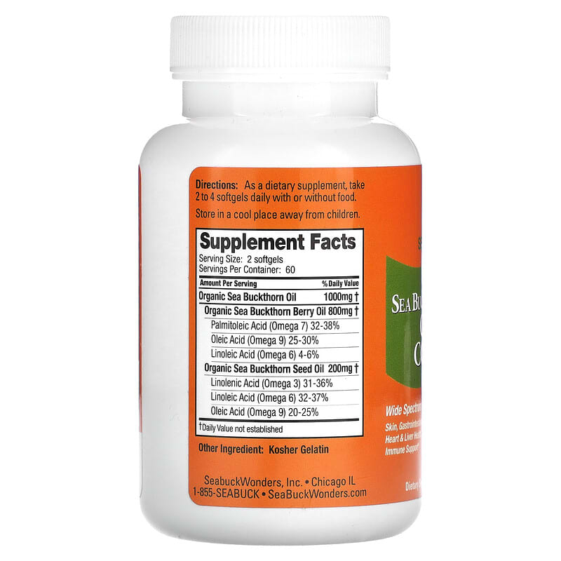 SeaBuckWonders, Pure Himalayan Sea Buckthorn Oil Blend, Omega-7 Complete, 120 Softgels (500 mg per Softgel)