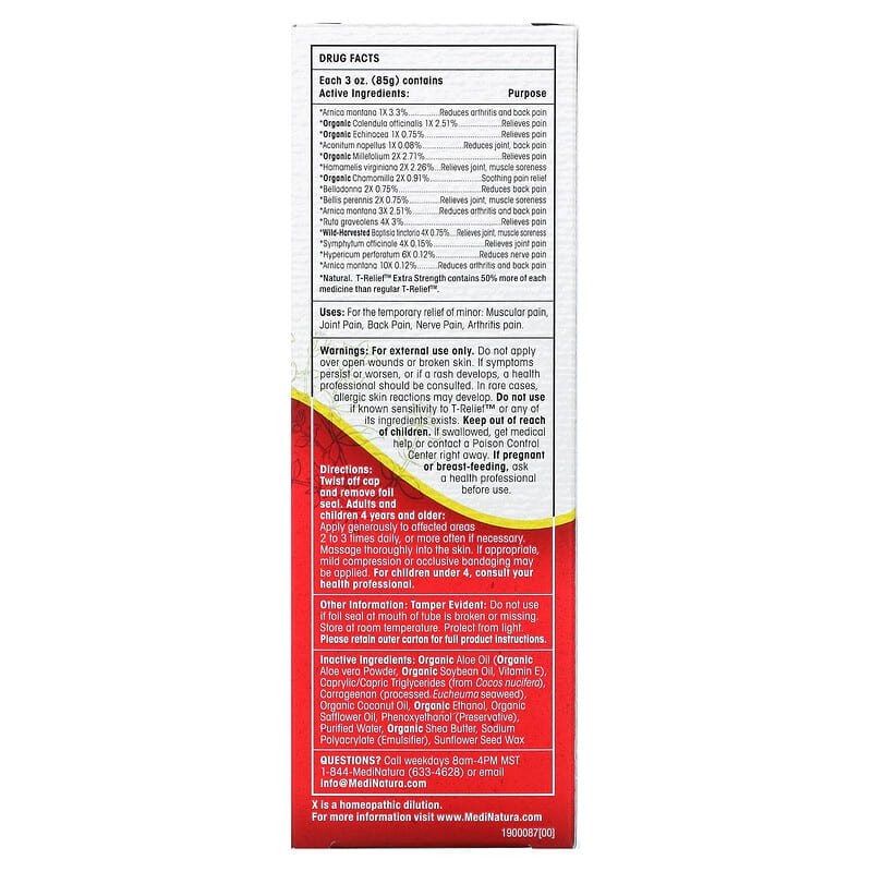 MediNatura, T-Relief, Arnica +12 Cream, Chamomilla, 3 oz (85 g)