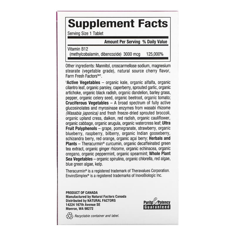 Natural Factors, BioCoenzymated, Methylcobalamin &amp; Dibencozide, B12, 3,000 mcg, 30 Chewable Tablets