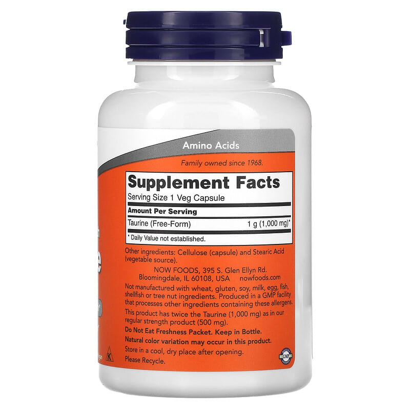 NOW Foods, Taurine, 1,000 mg, 100 Veg Capsules