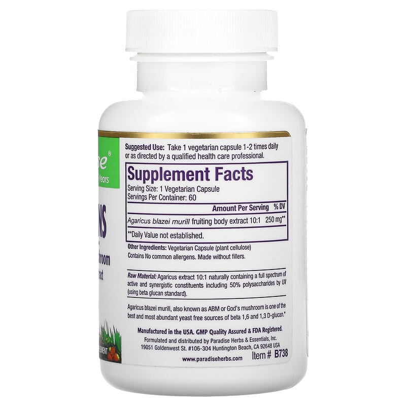 Paradise Herbs, Beta Glucans, 60 Vegetarian Capsules (250 mg per Capsule)