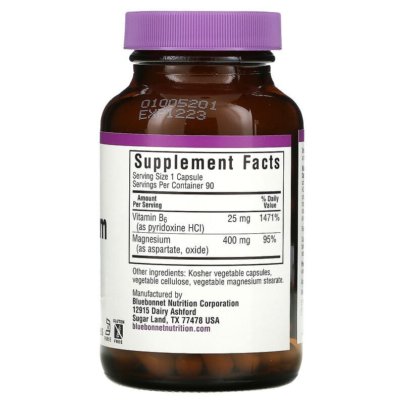 Bluebonnet Nutrition, Magnesium &amp; Vitamin B6, 90 Vegetable Capsules