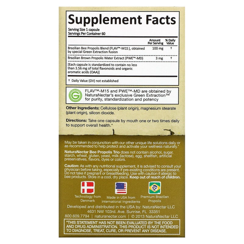 NaturaNectar, Bee Propolis Trio, 60 Vegetable Capsules