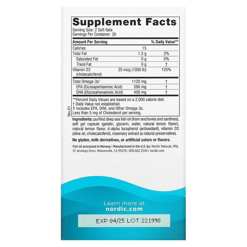 Nordic Naturals, Ultimate Omega®-D3 Minis, Great Lemon, 60 Mini Soft Gels