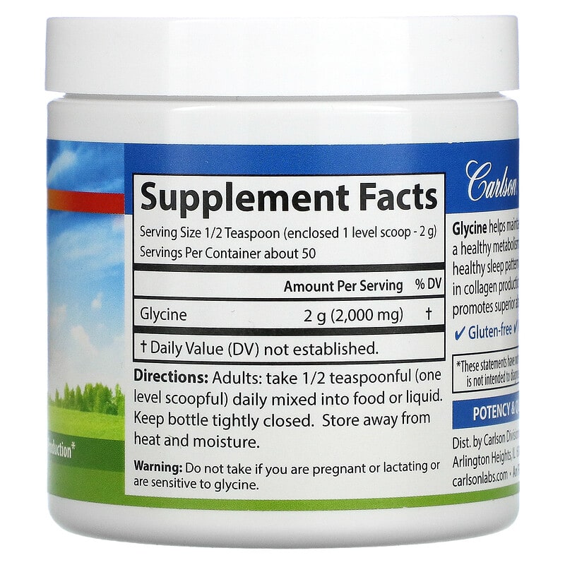 Carlson, Glycine Powder, Free Form Amino Acid, 3.53 oz (100 g)