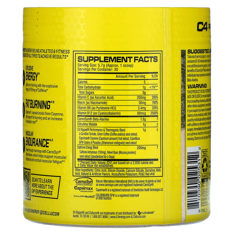 C4 / Cellucor, Ripped®, Pre-Workout, Cherry Limeade, 6 oz (171 g)