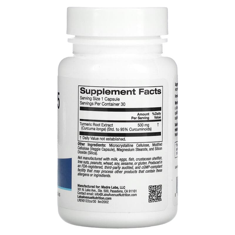 California Gold Nutrition, Curcumin 95, 30 Veggie Capsules (500 mg per Capsule)