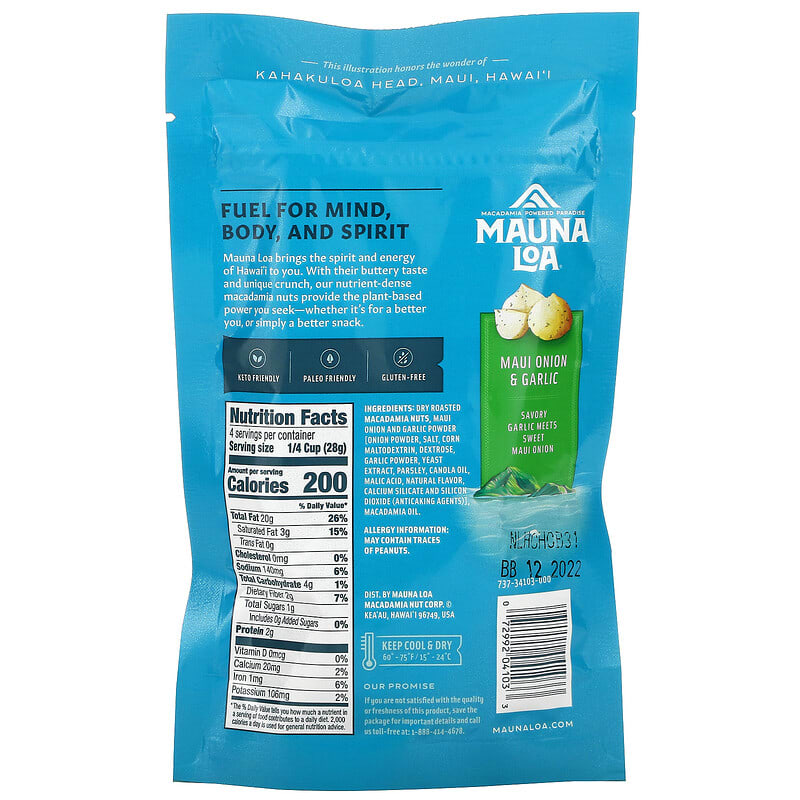 Mauna Loa, Dry Roasted Macadamias, Garlic Onion, 4 oz (113 g)
