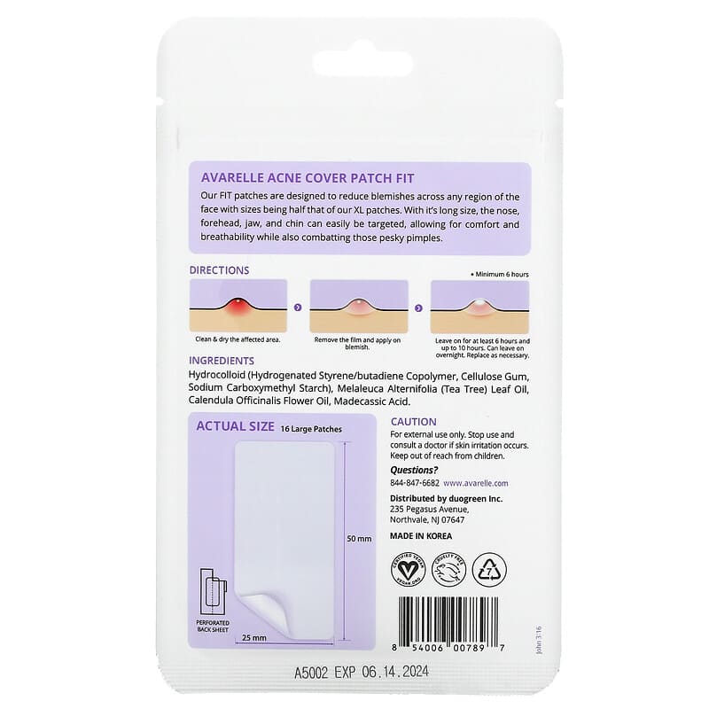 Avarelle, Zitout® Fit, Translucent Hydrocolloid Patch, 16 Patches