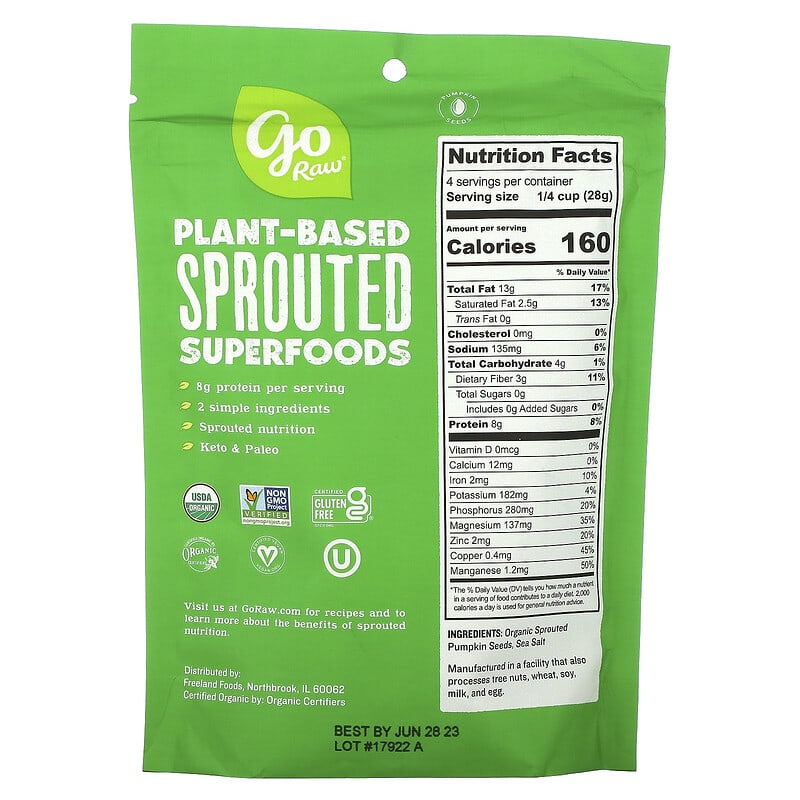 Go Raw, Organic Sprouted Pumpkin Seeds, Sea Salt, 4 oz (113 g)