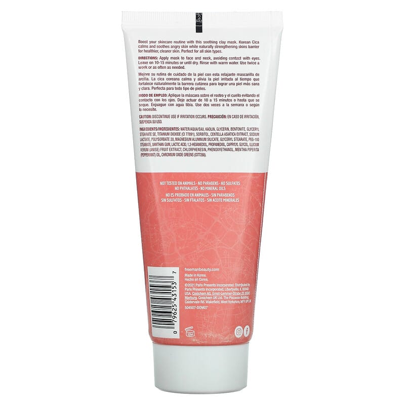 Freeman Beauty, Soothing Korean Cica Clay Beauty Mask, For All Skin Types, 6 fl oz (175 ml)