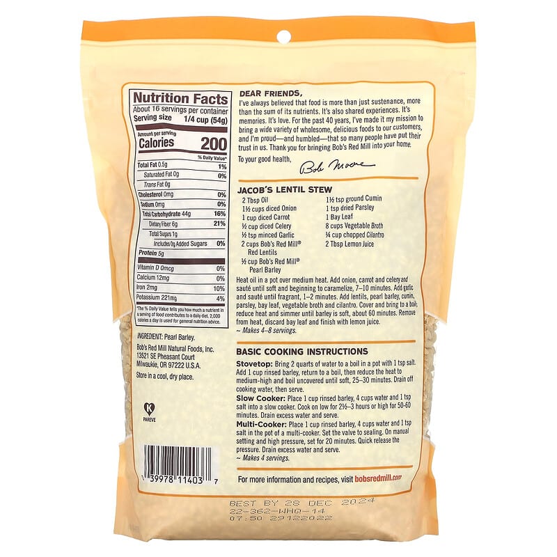 Bob's Red Mill, Pearl Barley, 1 lb 14 oz (850 g)