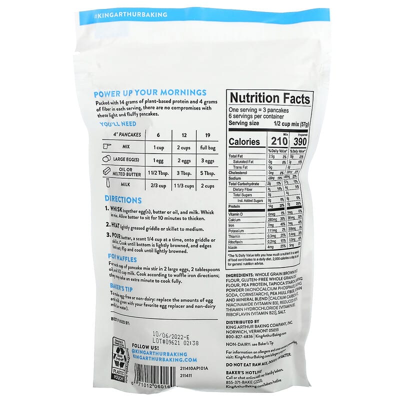 King Arthur Baking Company, Gluten-Free Protein Pancake Mix, 12 oz (340 g)
