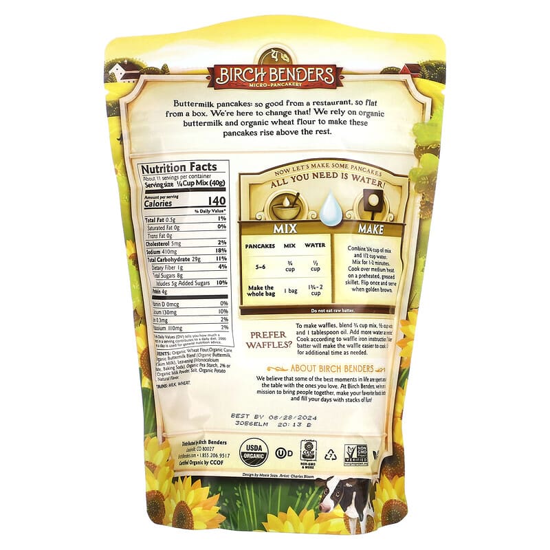 Birch Benders, Complete Pancake &amp; Waffle Mix, Organic Buttermilk, 1 lb (454 g)