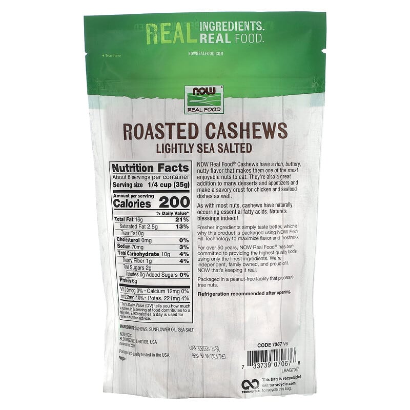 NOW Foods, Real Food, Cashews, Roasted &amp; Lightly Sea Salted, 10 oz (284 g)