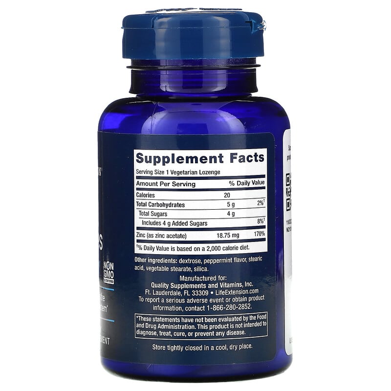 Life Extension, Enhanced Zinc Lozenges, Peppermint, 30 Vegetarian Lozenges (18.75 mg per Lozenge)