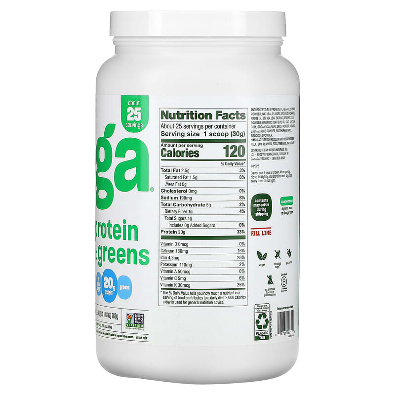 Vega, Plant Based Protein and Greens, Vanilla, 26.8 oz (760 g)