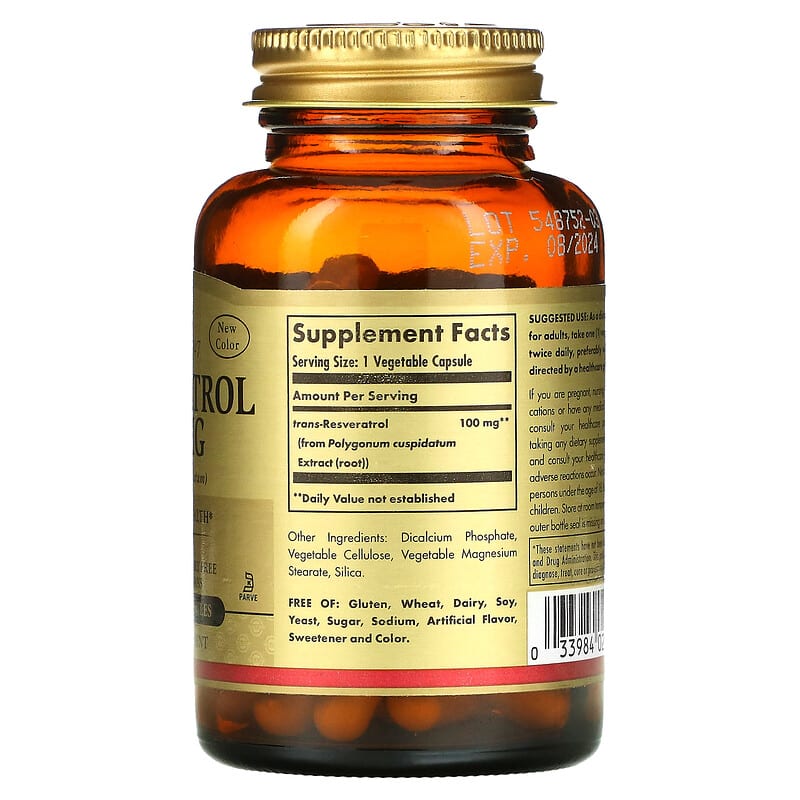 Solgar, Resveratrol, 100 mg, 60 Vegetable Capsules