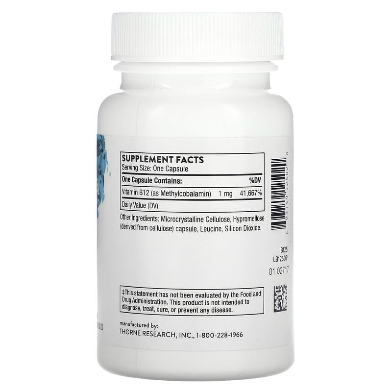 Thorne, Vitamin B12 as Methylcobalamin, 60 Capsules (1 mg per Capsule)