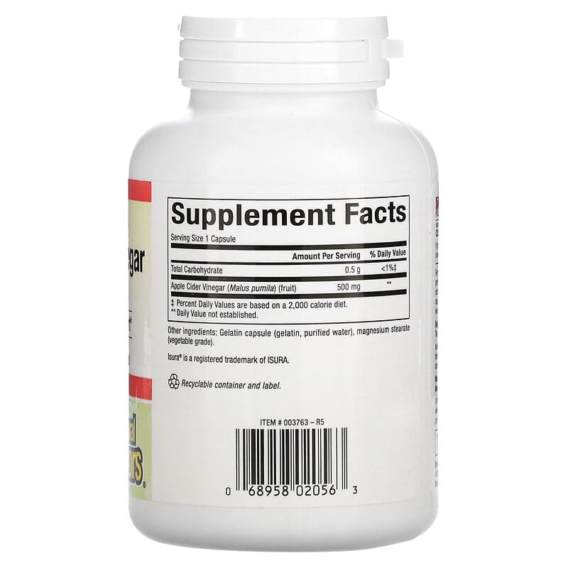 Natural Factors, Fermented Apple Cider Vinegar, 500 mg, 180 Easy to Swallow Capsules