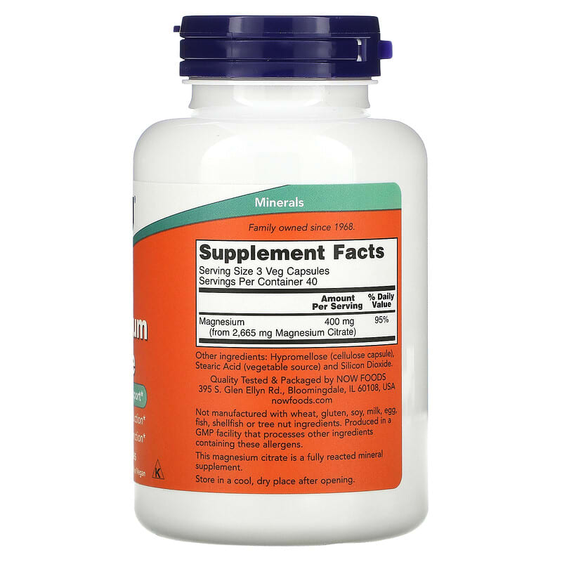 NOW Foods, Magnesium Citrate, 120 Veg Capsules (133 mg per Capsule)