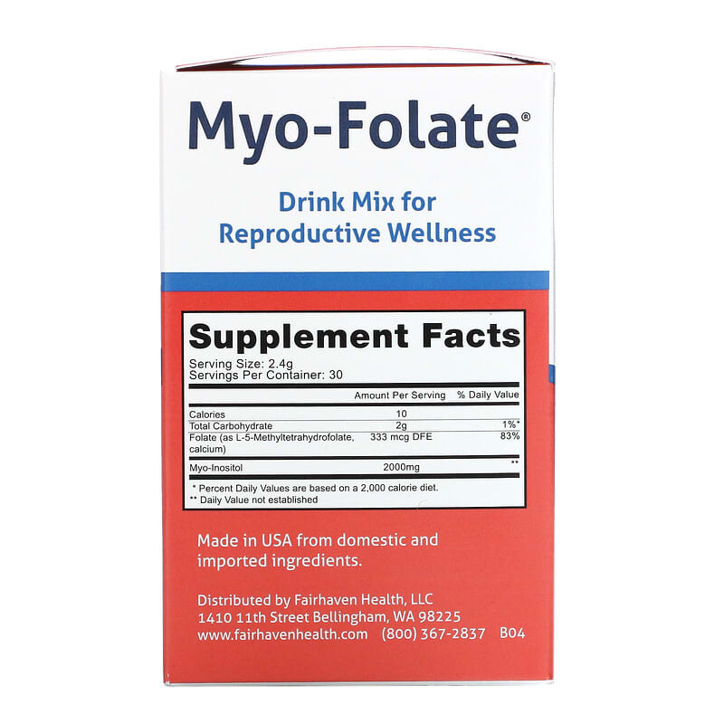 Fairhaven Health, Myo-Folate®, Drink Mix for Reproductive Wellness, Unflavored, 30 Packets, 2.4 g Each
