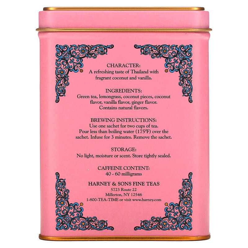 Harney &amp; Sons, HT Tea Blends, Green Tea with Coconut, 20 Tea Sachets, 1.4 oz (40 g)