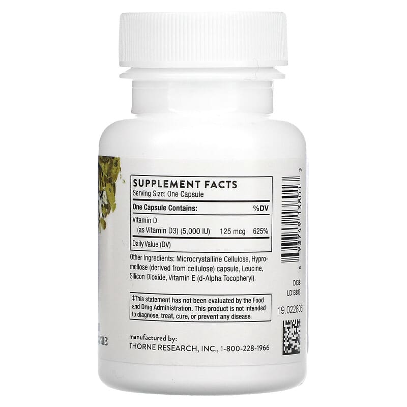 Thorne, D-5,000, 60 Capsules (125 mcg per Capsule)