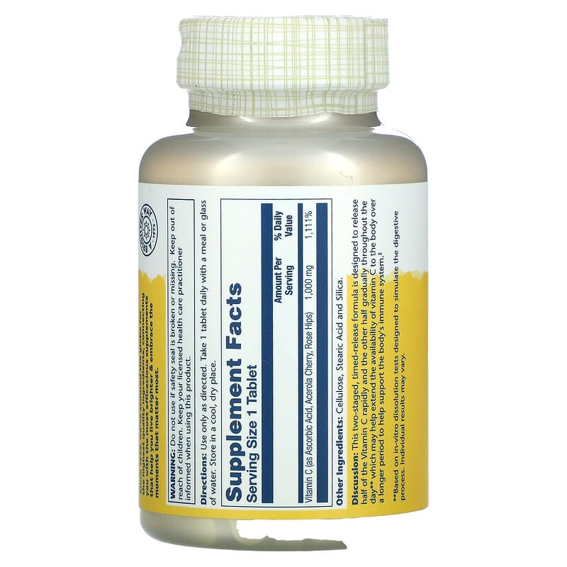 Solaray, Timed Release Vitamin C with Rose Hip &amp; Acerola, 1,000 mg, 100 Tablets