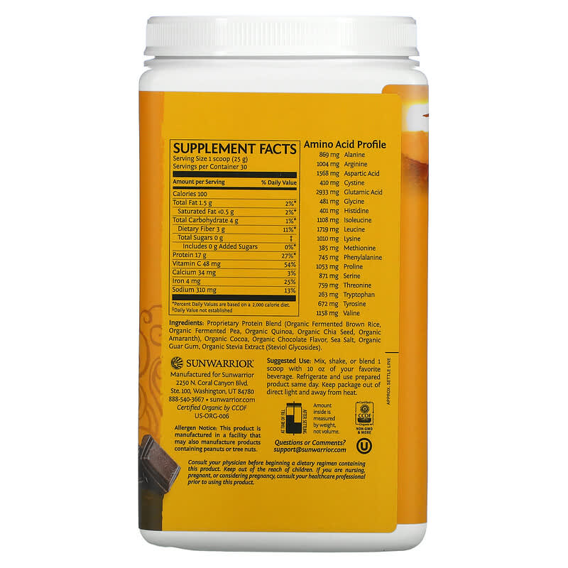 Sunwarrior, Protein, Classic Plus, Chocolate, 1.65 lb (750 g)