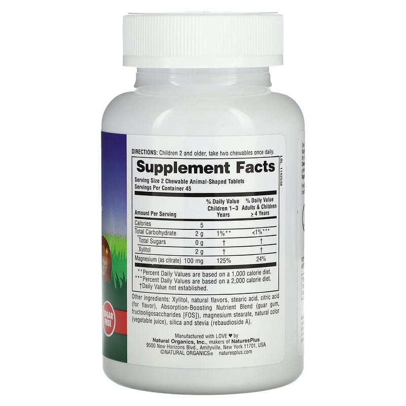 NaturesPlus, MagKidz, Animal Parade, Children's Chewable Magnesium, Cherry, 90 Animal-Shaped Tablets (50 mg per Tablet)