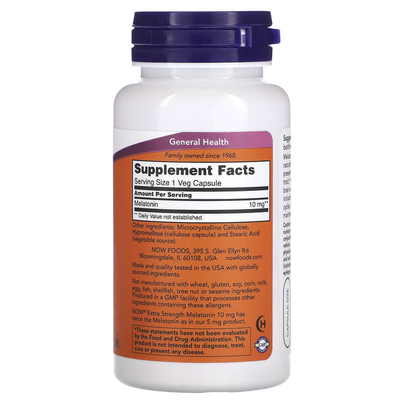 NOW Foods, Melatonin, 10 mg, 100 Veg Capsules