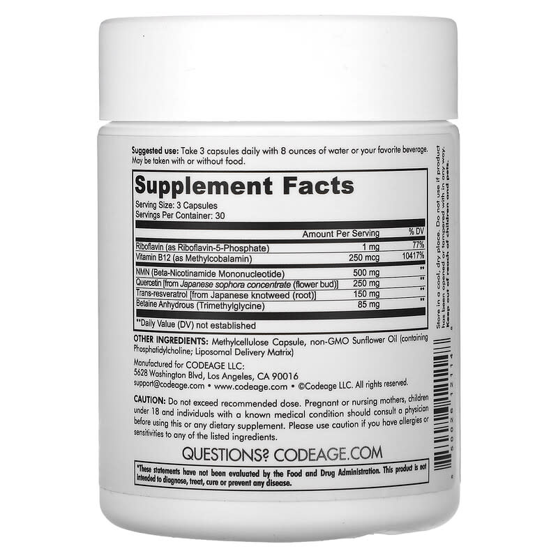 Codeage, Liposomal NMN Platinum, 90 Vegetable Capsules