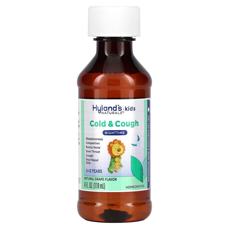 Hyland's Naturals, Kids, Cold &amp; Cough Nighttime, 2-12 Years, Natural Grape, 4 fl oz (118 ml)