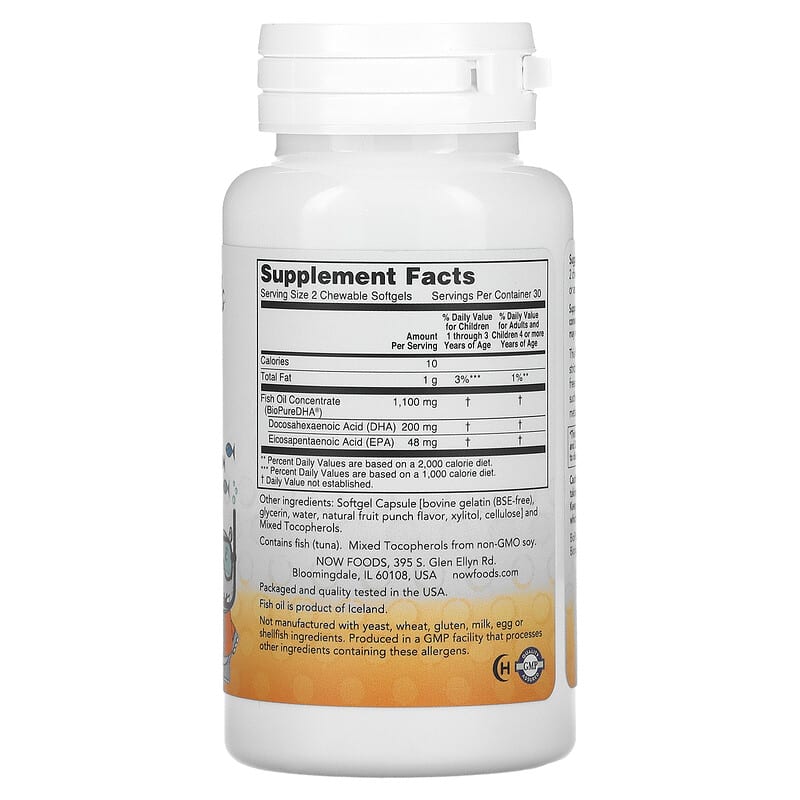 NOW Foods, Kid's DHA Fish Oil Chewables, Tasty Fruit, 60 Chewable Softgels