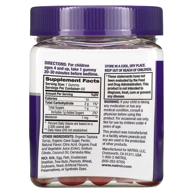 Natrol, Kids, Melatonin Gummies, Ages 4+, Raspberry, 1 mg, 60 Gummies