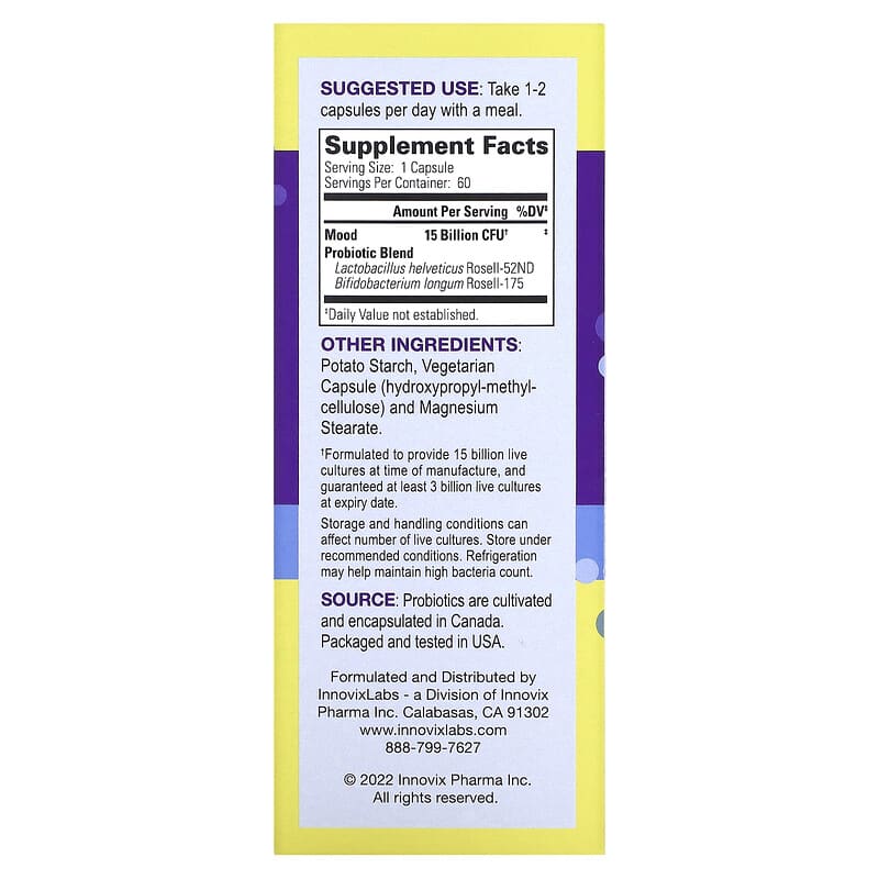 InnovixLabs, Mood Probiotic, 60 Capsules