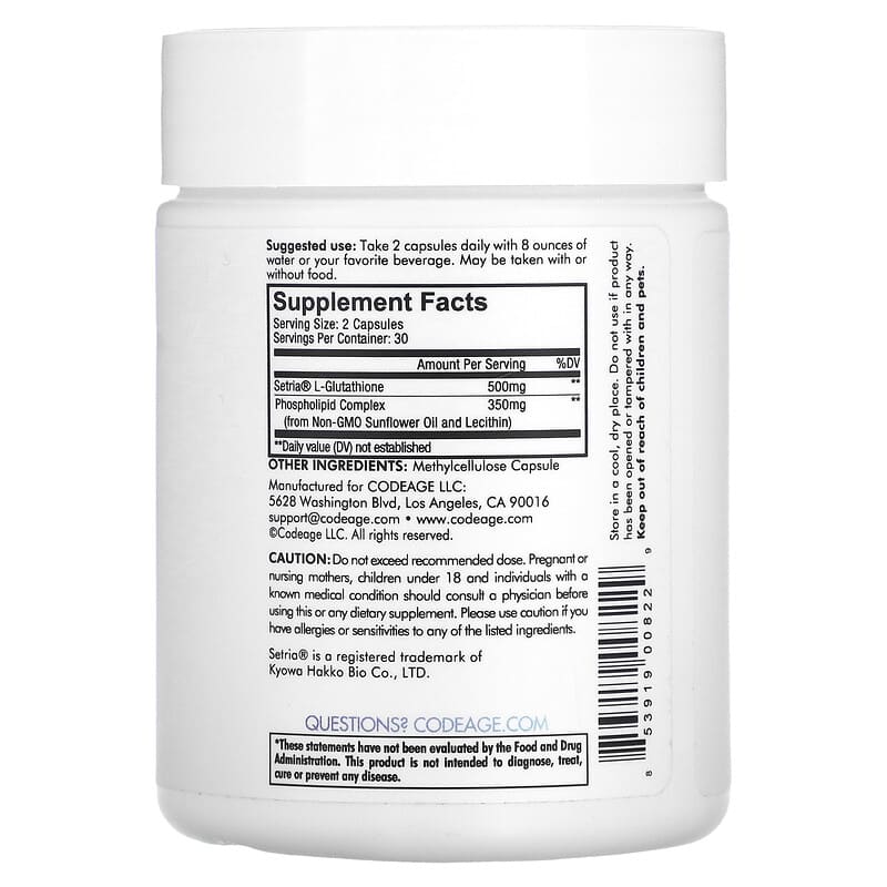 Codeage, Liposomal, Glutathione, 60 Vegetable Capsules