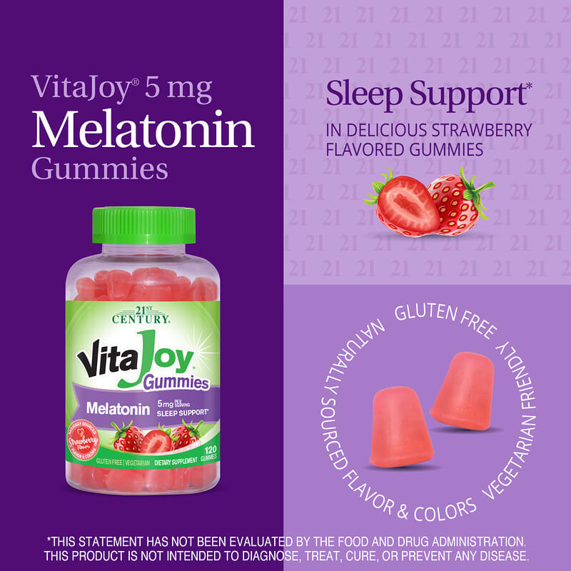21st Century, VitaJoy® Melatonin Gummies, Strawberry, 120 Gummies (2.5 mg per Gummy)