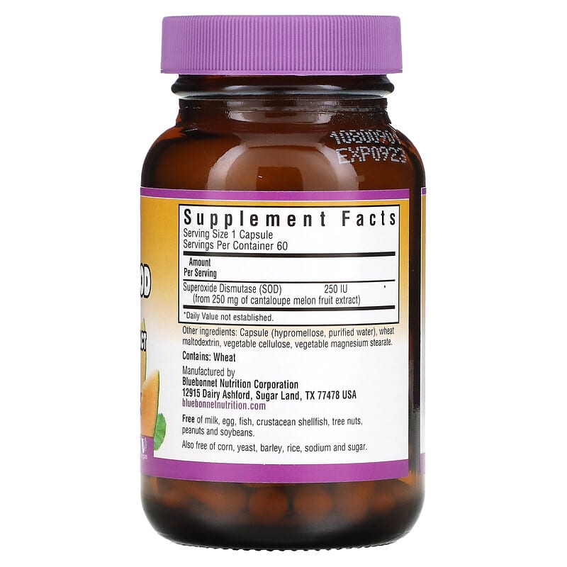 Bluebonnet Nutrition, Vegetarian SOD, Cantaloupe Fruit Extract, 250 IU, 60 Vegetable Capsules