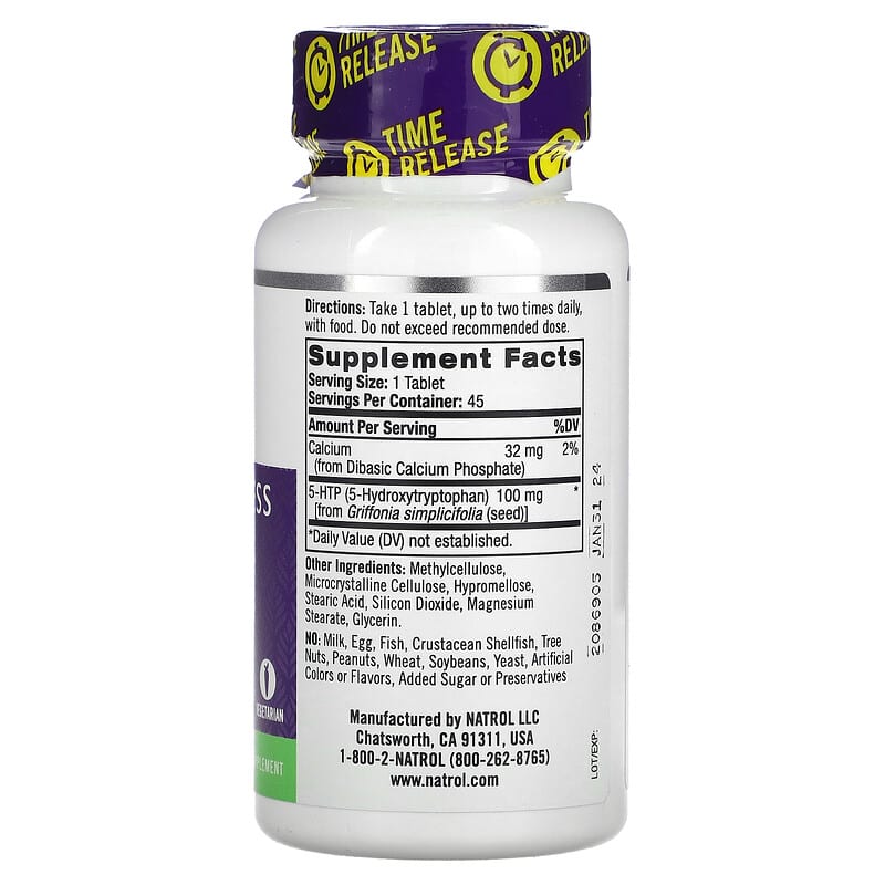 Natrol, 5-HTP, Time Release, 100 mg, 45 Tablets
